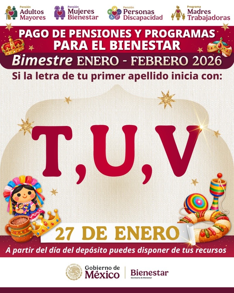 El martes 27 de enero es el turno de las personas que tienen un apellido paterno que comienza con alguna de las siguientes letras: T, U, V. ESPECIAL&nbsp;