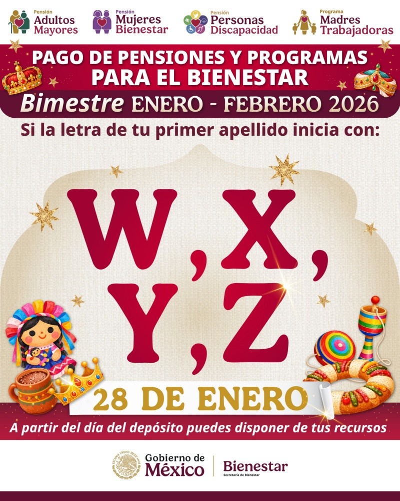 El miércoles 28 de enero es el turno de las personas que tienen un apellido paterno que comienza con alguna de las siguientes letras: W, X, Y o Z.&nbsp;