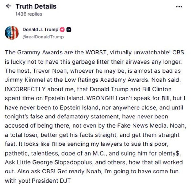 El presidente de Estados Unidos pide a Noah, al que califica como 