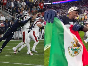 En un Super Bowl "latino" , DeMarcus Lawrence posó con una bandera de México. EFE / EPA / JHON G.  MABANGLO / ESPECIAL / INSTAGRAM @NFLMX