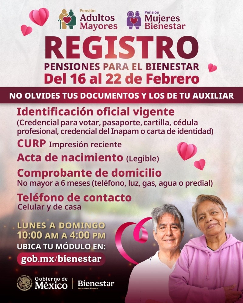 Lista de documentos para el registro de la Pensión Bienestar. ESPECIAL&nbsp;