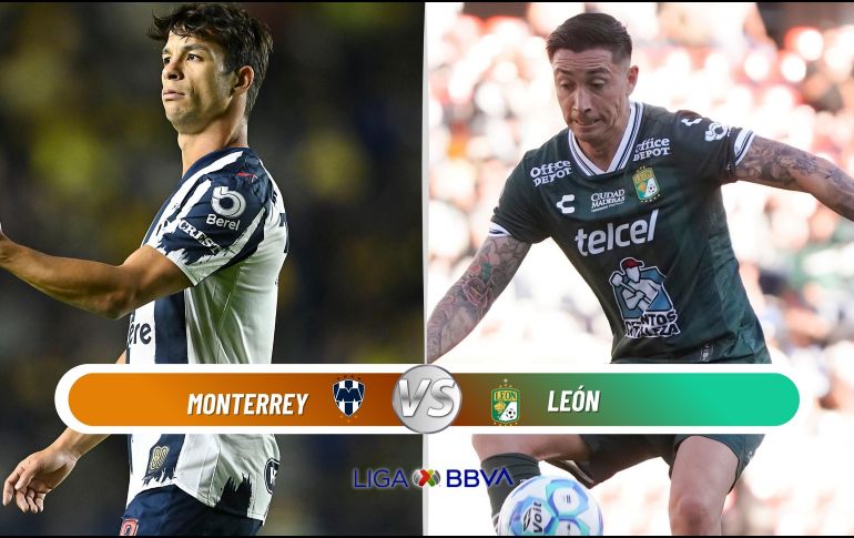 Monterrey recibirá a León este sábado 14 de febrero en el Estadio BBVA de la capital regia por la Jornada 6 del Clausura 2026. ESPECIAL / IMAGO7 y CANVA
