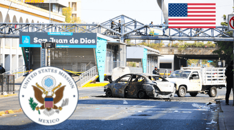 El aviso, fechado el 23 de febrero de 2026, señala que los ciudadanos estadounidenses deben refugiarse y evitar desplazamientos innecesarios en zonas específicas, entre ellas Guadalajara. EL INFORMADOR / CANVA