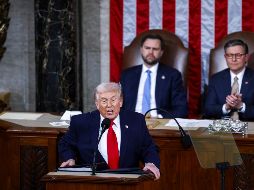 Trump presumió también que en un año de mandato los cruces fronterizos han caído a cero. EFE / W. OLIVER