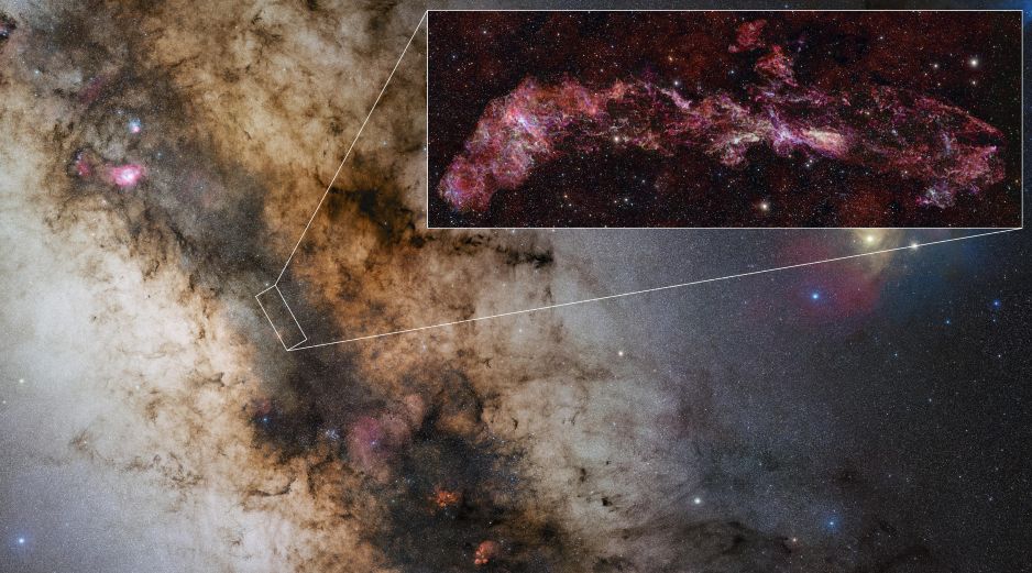 La imagen revela una compleja red de filamentos de gas cósmico con un detalle sin precedentes.  EFE/ Alma/ S. Longmore- Observatorio Europeo Austral