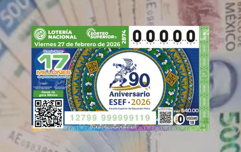 La edición número 2874 se celebra este viernes 27 de febrero de 2026. ESPECIAL/LOTERÍA NACIONAL