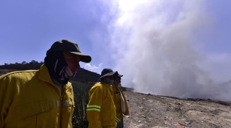 Brigadas y maquinaria pesada trabajan para contener el fuego y evitar que se extienda a la zona forestal cercana. CORTESÍA