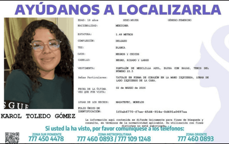 Karol recibió el apoyo de sus compañeros de aula, amigos y familiares con una marcha que partió desde el Centro de Estudios Superiores de Mazatepec, hacia el palacio municipal. FISCALÍA DE MORELOS