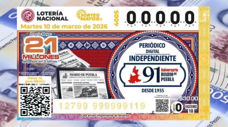 El diseño del billete del Sorteo Mayor 4005 celebró el 91 aniversario del Diario de Puebla. ESPECIAL
