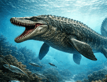 Los mosasaurios fueron predadores marinos de gran tamaño y este hallazgo revela que algunas especies tenían mandíbulas más finas y dientes adaptados a presas pequeñas. Imagen ilustrativa generada con IA de ChatGPT