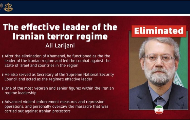 Alí Lariyani fue presidente del Parlamento iraní durante más de una década y excomandante de la Guardia Revolucionaria. EFE/IDF