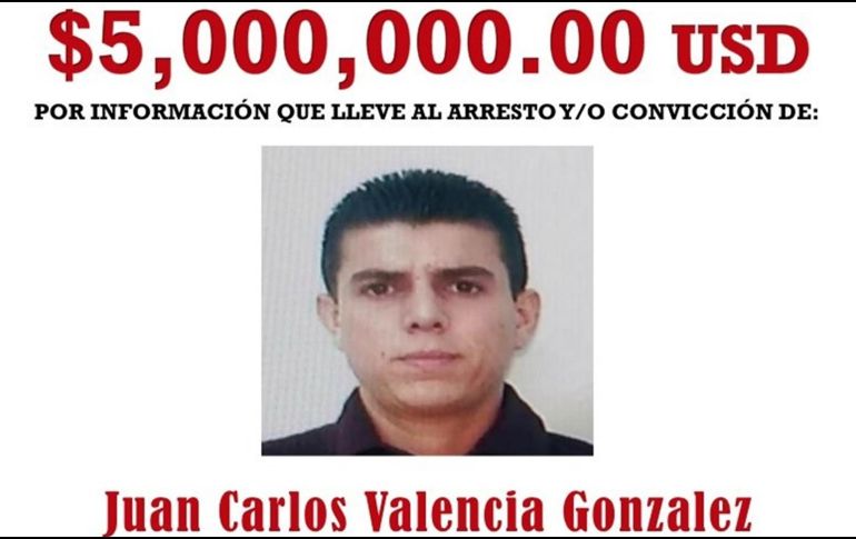 El Departamento de Estado de los Estados Unidos ofrece una recompensa de hasta 5 millones de dólares por información que conduzca al arresto o detención de Juan Carlos González Valencia. ESPECIAL
