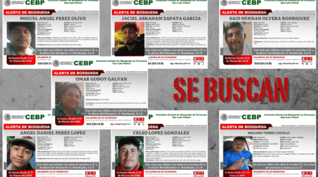 Los desaparecidos, de entre 20 y 30 años, fueron identificados como Ángel Daniel Pérez López, Miguel Ángel Pérez Olivo, Jaciel Zapata García, Omar Godoy Galván, Said Hernán Olvera, Celso López González y Macario Torres Castillo. ESPECIAL