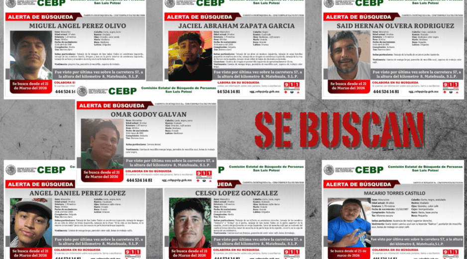 Los desaparecidos, de entre 20 y 30 años, fueron identificados como Ángel Daniel Pérez López, Miguel Ángel Pérez Olivo, Jaciel Zapata García, Omar Godoy Galván, Said Hernán Olvera, Celso López González y Macario Torres Castillo. ESPECIAL