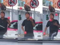 La escena de un joven haciendo malabares con un gallo sobre su cabeza se volvió tendencia. CAPTURA DE PANTALLA/X/@MarthaIBerraA/ESPECIAL