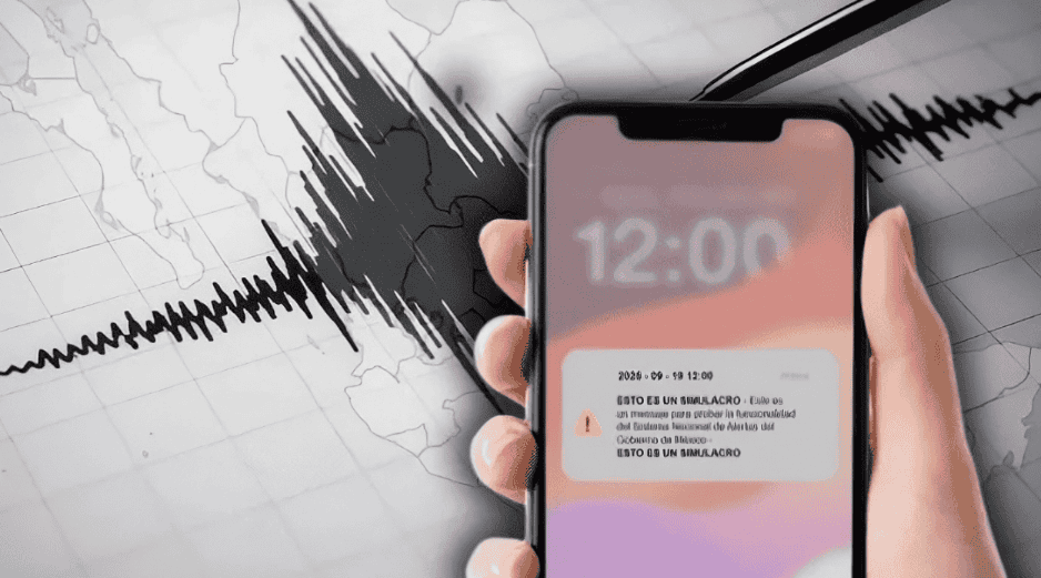 El Primer Simulacro Nacional 2026 servirá para poner a prueba la nueva alerta en celulares. ESPECIAL/Canva/Gobierno de México