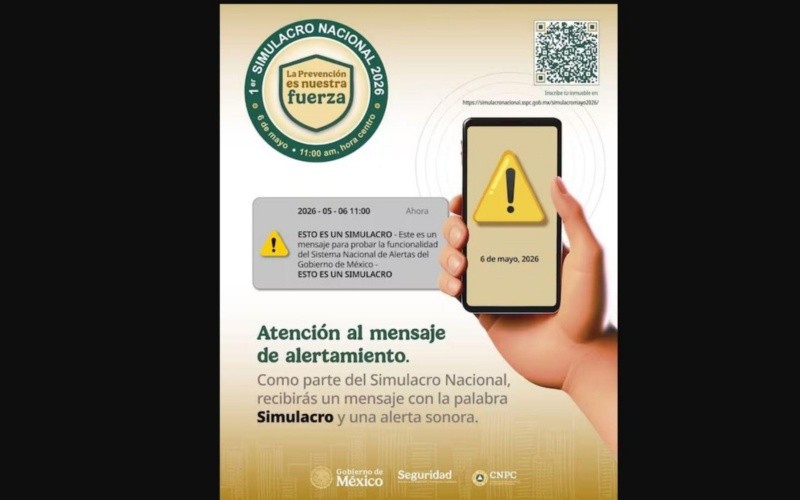 El mensaje que se verá durante el Simulacro Nacional 2026. ESPECIAL/Gobierno de México
