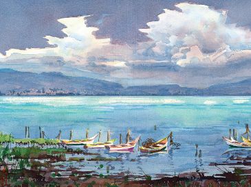 Pieza de Jorge Monroy que muestra un paisaje de San Luis Soyatlán, Tuxcueca, Jalisco. CORTESÍA