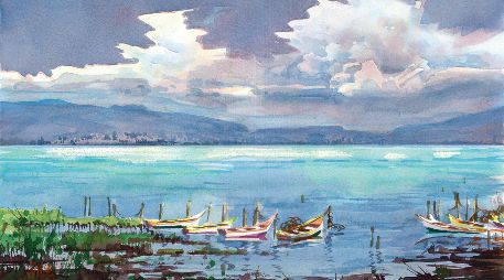 Pieza de Jorge Monroy que muestra un paisaje de San Luis Soyatlán, Tuxcueca, Jalisco. CORTESÍA