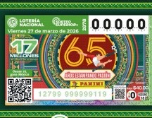 La Lotería Nacional conmemoró en su billete 65 años de la editorial Panini. X/lotenal