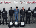 De acuerdo con la Secretaría de Seguridad y Protección Ciudadana, tanto la droga como los detenidos fueron ubicados en las inmediaciones de un centro comercial en la colonia Guadalupe Tepeyac. ESPECIAL/X/ @GabSeguridadMX