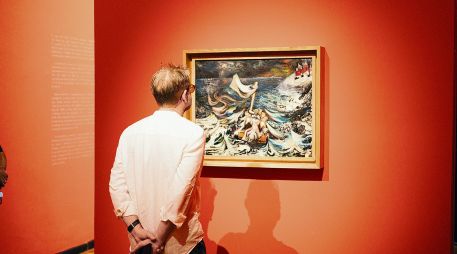 La pintura “El nacimiento del fascismo” de Siqueiros; forma parte de la exposición “Escurrimientos y Craqueladuras. Orozco, Siqueiros y la Piroxilina”.