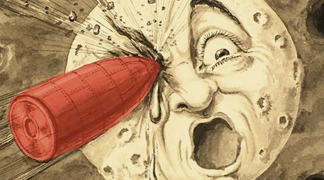 Detalle de la portada del libro “De la Tierra a la Luna” (1865), de Julio Verne. ESPECIAL