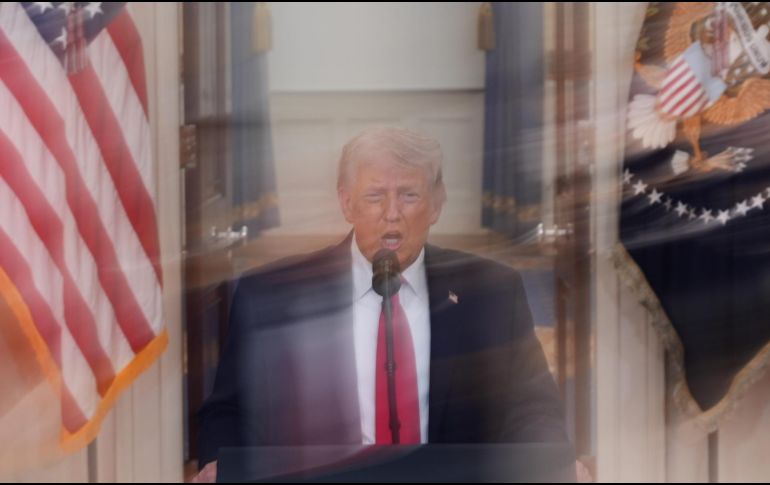 Donald Trump durante su discurso televisado a la nación este 01 de abril del 2026. EFE/A. Brandon