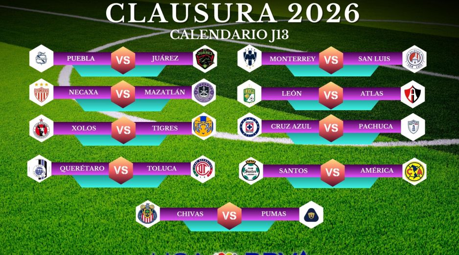 La J13 del Clausura 2026 podrá seguirse a través de distintas señales de televisión abierta, de paga y plataformas digitales, dependiendo del equipo que es local. ESPECIAL / CANVA