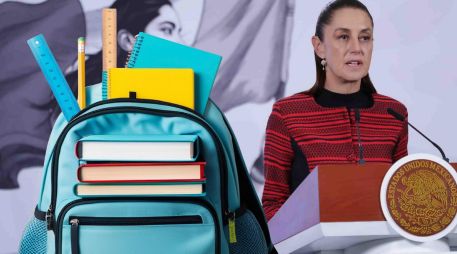 La Presidenta Sheinbaum Pardo dijo que a partir de un mes de 2026, todas las y los estudiantes de primaria pública en el país recibirán un apoyo económico. ESPECIAL / SUN y CANVA
