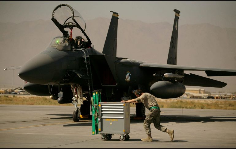 Avión de combate F-15E Strike Eagle de la Fuerza Aérea de Estados Unidos. Irán asegura haber derribado un caza de este modelo. AP/M. Alleruzzo
