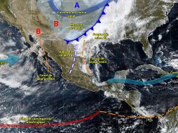 El frente frío número 43, en combinación con una masa de aire polar, una vaguada en altura y condiciones de inestabilidad atmosférica, generará un escenario de tiempo severo en amplias regiones del país durante los próximos días. ESPECIAL/ SMN.