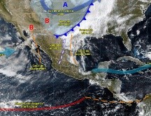 El frente frío número 43, en combinación con una masa de aire polar, una vaguada en altura y condiciones de inestabilidad atmosférica, generará un escenario de tiempo severo en amplias regiones del país durante los próximos días. ESPECIAL/ SMN.