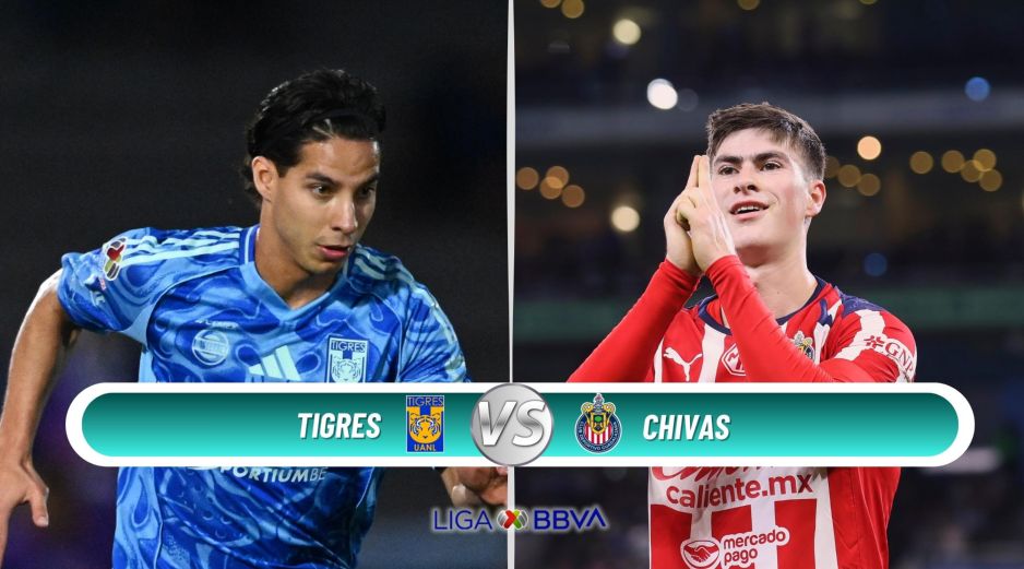 Chivas buscará mantener su dominio en la cima de la clasificación al visitar a unos Tigres necesitados de puntos en el Volcán. ESPECIAL / IMAGO7 y CANVA
