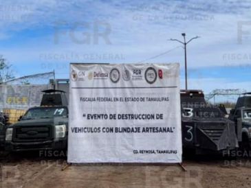 La Fiscalía General de la República (FGR) informó que se destruyeron 18 vehículos "monstruo" con blindaje artesanal en Tamaulipas. ESPECIAL