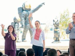 Claudia Sheinbaum, Lorena Cuéllar y Marcelo Ebrard encabezaron la inauguración del primer Polo de Desarrollo Económico para el Bienestar en Tlaxcala. ESPECIAL