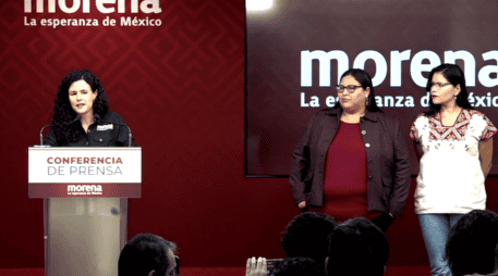 Conferencia de prensa donde Luisa María Alcalde anuncia la integración de Citlalli Hernández en Morena. X / @LuisaAlcalde