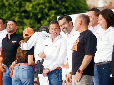 Pablo Lemus y Jorge Álvarez Máynez en un evento realizado en Tlajomulco en 2024. ESPECIAL