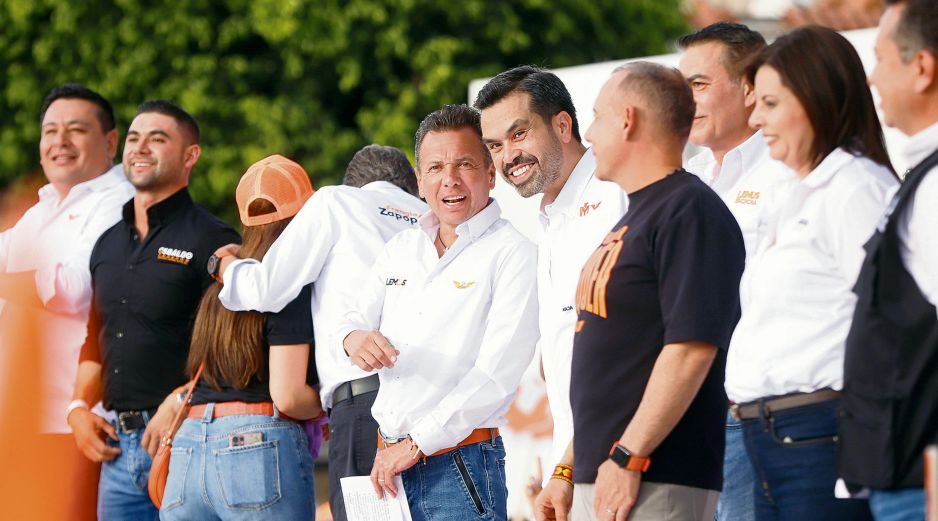 Pablo Lemus y Jorge Álvarez Máynez en un evento realizado en Tlajomulco en 2024. ESPECIAL