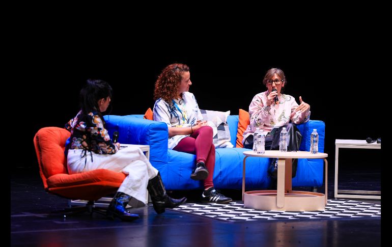 María Sarasvati Herrera, Dariela Ludlow y Celiana Cárdenas, moderadas por Alejandra Márquez— encabezaron el panel “¿Desde dónde mirar?” como parte de las actividades del Festival Internacional de Cine en Guadalajara. EL INFORMADOR / J. Aocsta