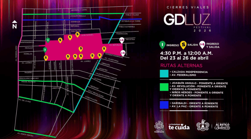 Cierres viales y rutas alternas por el festival GDLuz. ESPECIAL&nbsp;