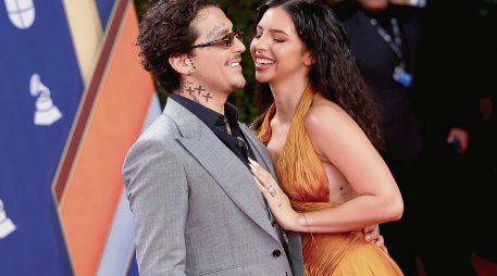 Christian Nodal y Ángela Aguilar asistieron a los Premios Grammy Latinos, en el MGM Grand Garden Arena, el 13 de noviembre de 2025 en Las Vegas, Nevada. AFP