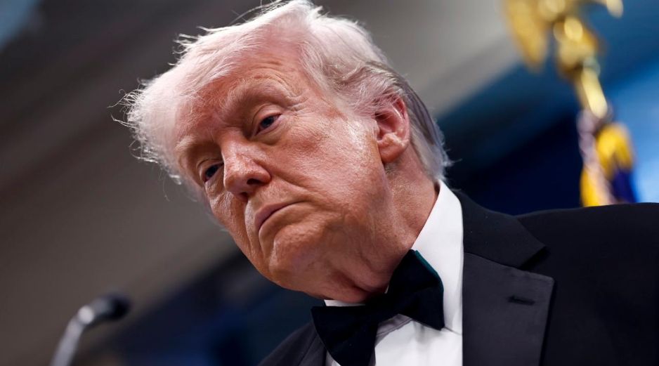 El presidente de Estados Unidos, Donald Trump, durante la rueda de prensa de este sábado en la noche tras el tiroteo en la Cena de Corresponsales de la Casa Blanca. EFE/W. Oliver