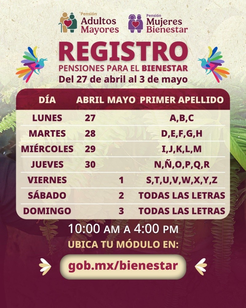 Calendario de registro de la Pensión Bienestar. ESPECIAL&nbsp;