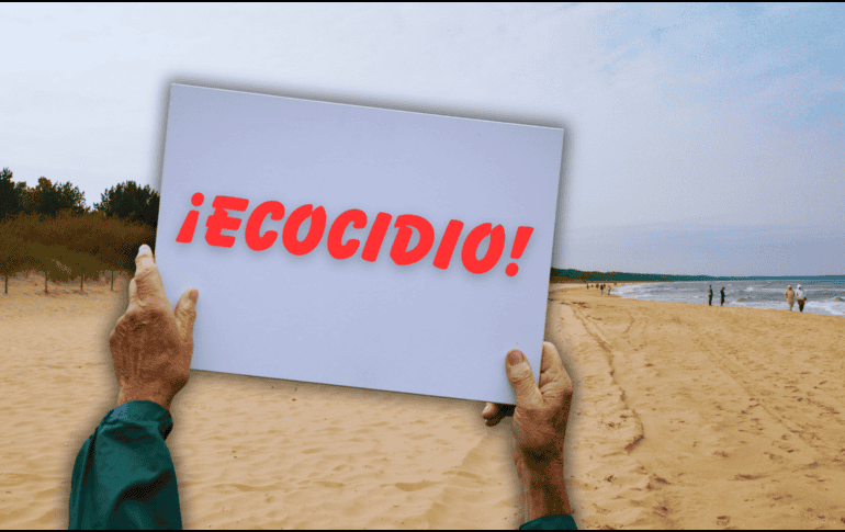 Los pobladores denuncian con indignación que maquinaria pesada está destruyendo la Zona Federal Marítimo Terrestre para levantar un enorme muro de contención de piedra. ESPECIAL / CANVA