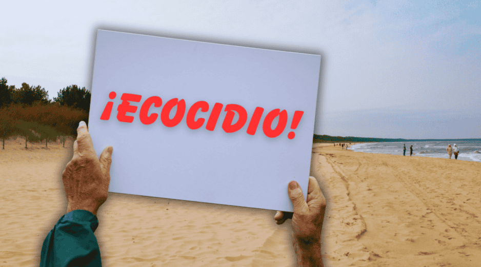 Los pobladores denuncian con indignación que maquinaria pesada está destruyendo la Zona Federal Marítimo Terrestre para levantar un enorme muro de contención de piedra. ESPECIAL / CANVA