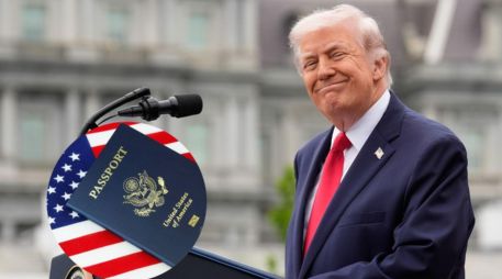 El rostro de Donald Trump aparecerán en nuevos pasaportes conmemorativos junto a símbolos históricos de Estados Unidos. EFE/Y. Gripas/ESPECIAL