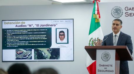 Omar García Harfuch durante una conferencia de prensa este martes 28 de abril del 2026. EFE/I. Esquivel