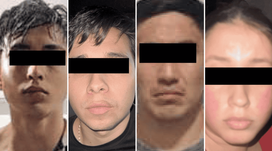 Los detenidos fueron identificados como María de Jesús 'N', José María 'N', Francisco Javier 'N' y Emiliano 'N'. ESPECIAL/X/ @PabloVazC