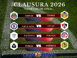 Ocho equipos buscarán su pase a las Semifinales del Clausura 2026, pero solo cuatro lo lograrán. ESPECIAL / CANVA